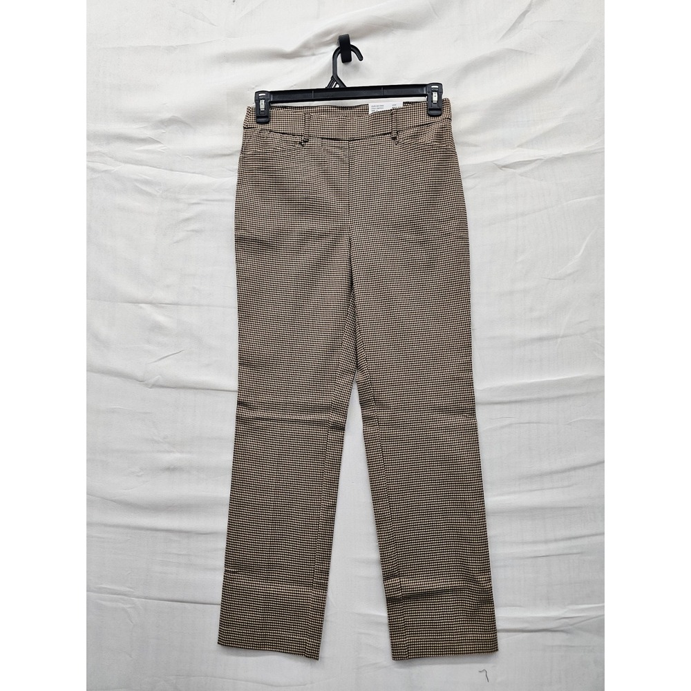Rafaella Womens Houndstooth Stretch Pants Khaki Viscose Blend Casual Size 6